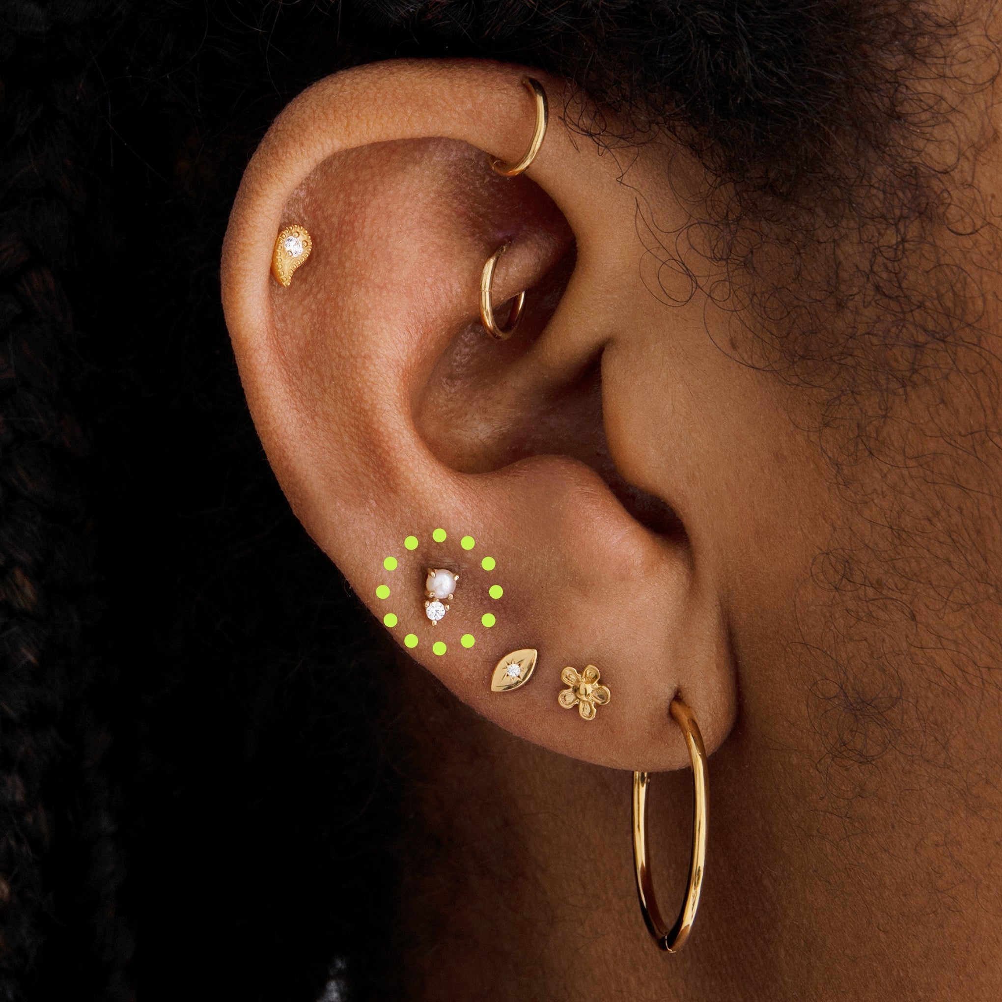 14K Stacked CZ Flatback Stud