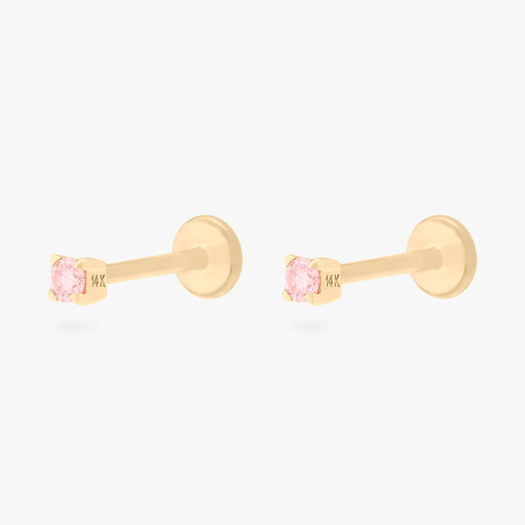 14K Mini Pink Diamond Flatback